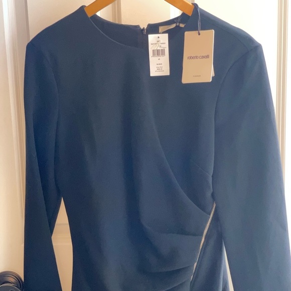 ROBERTO CAVALLI Black Longsleeve Gold Zip Slit TigerTooth Bodycon Dress Sz 46 10 - Picture 9 of 16